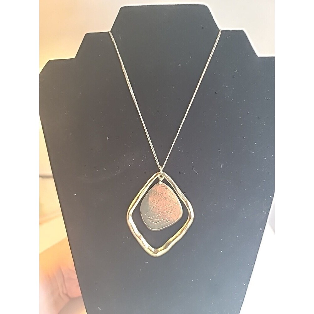 Vintage Stunning 32 " VCLM  Necklace Diamond Shaped Pendant Gold Tone